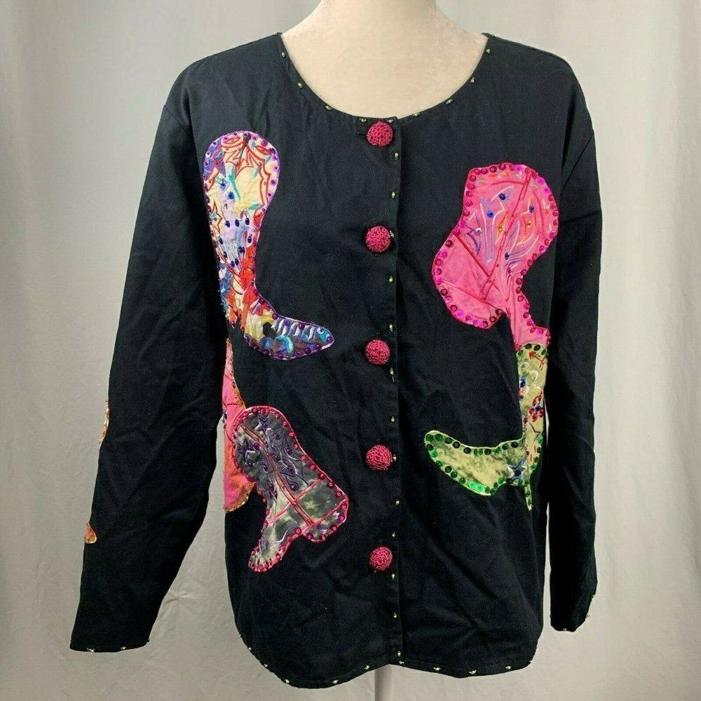 Vintage 90s Western Jacket M Applique Sequins
